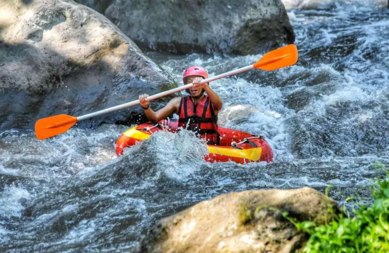 Rafting through white water on the Ayung River, Ubud